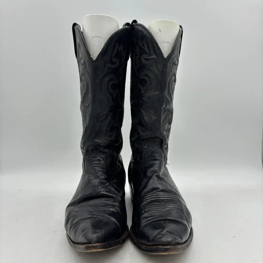 Vintage J. Chisholm Black Leather Cowboy Boots Mens 11.5D Western Cowboy